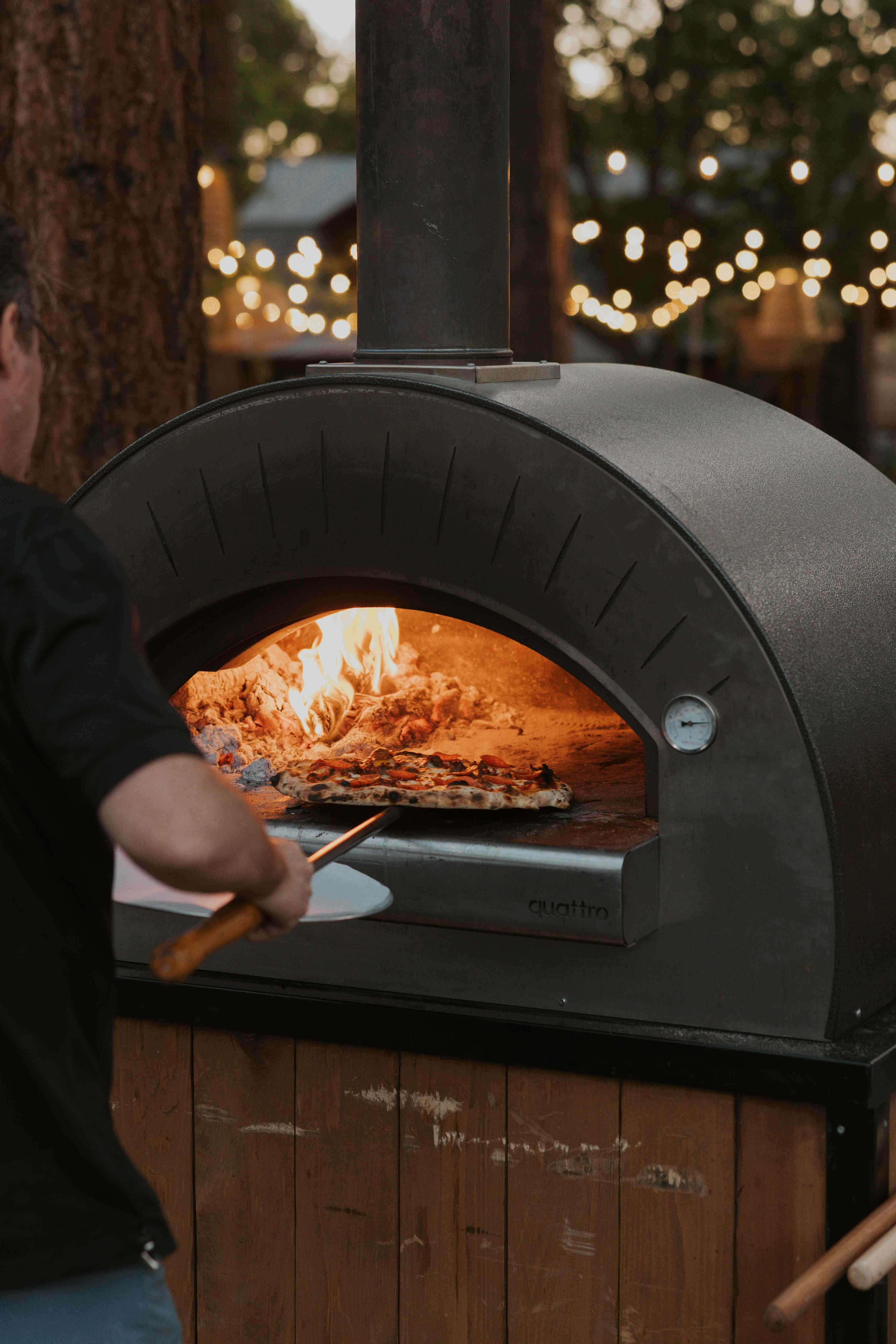Wood-fired pizza oven at Diamond W Ranch